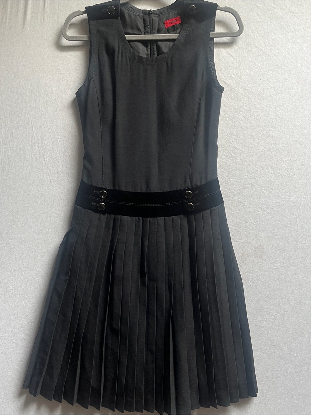 Hugo Boss Virgin Wool Velvet Trim Pleated A Line Dress 4